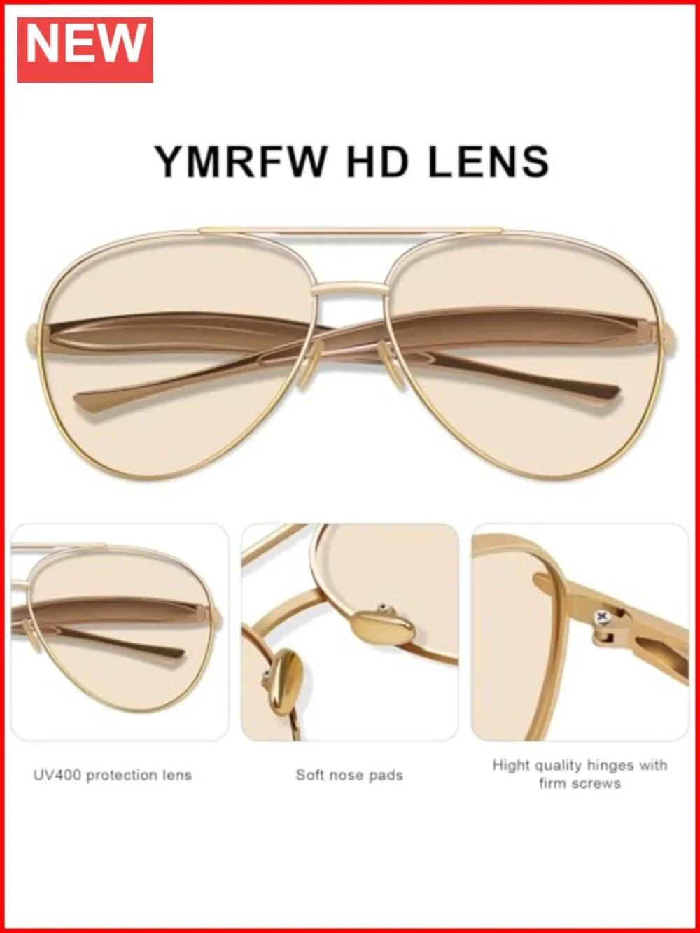 Retro Oversized Aviator Sunglasses with Metal Frame UV400